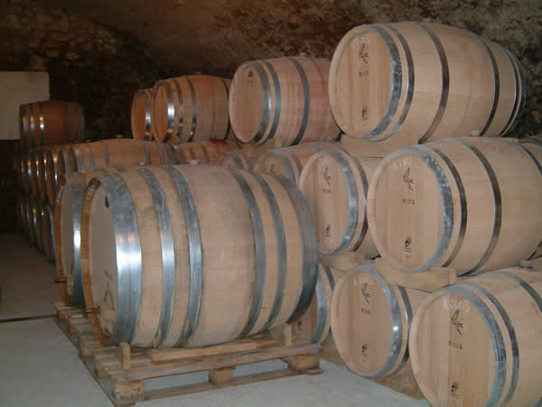 Wine casks at Chateau Virant